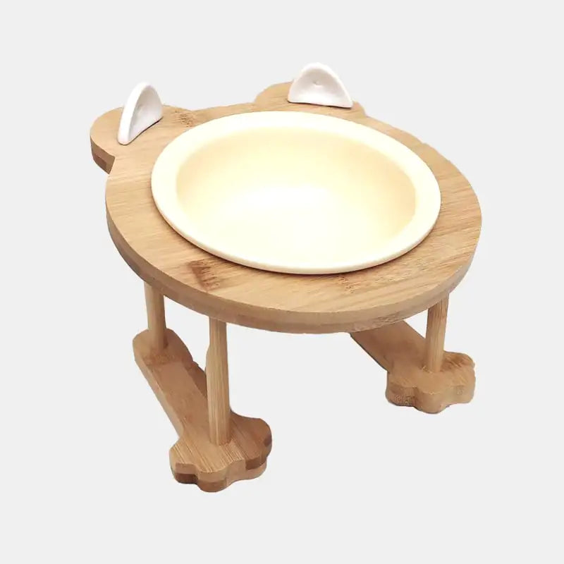 Ceramic Pet Food Bowl Set with Wooden Stand