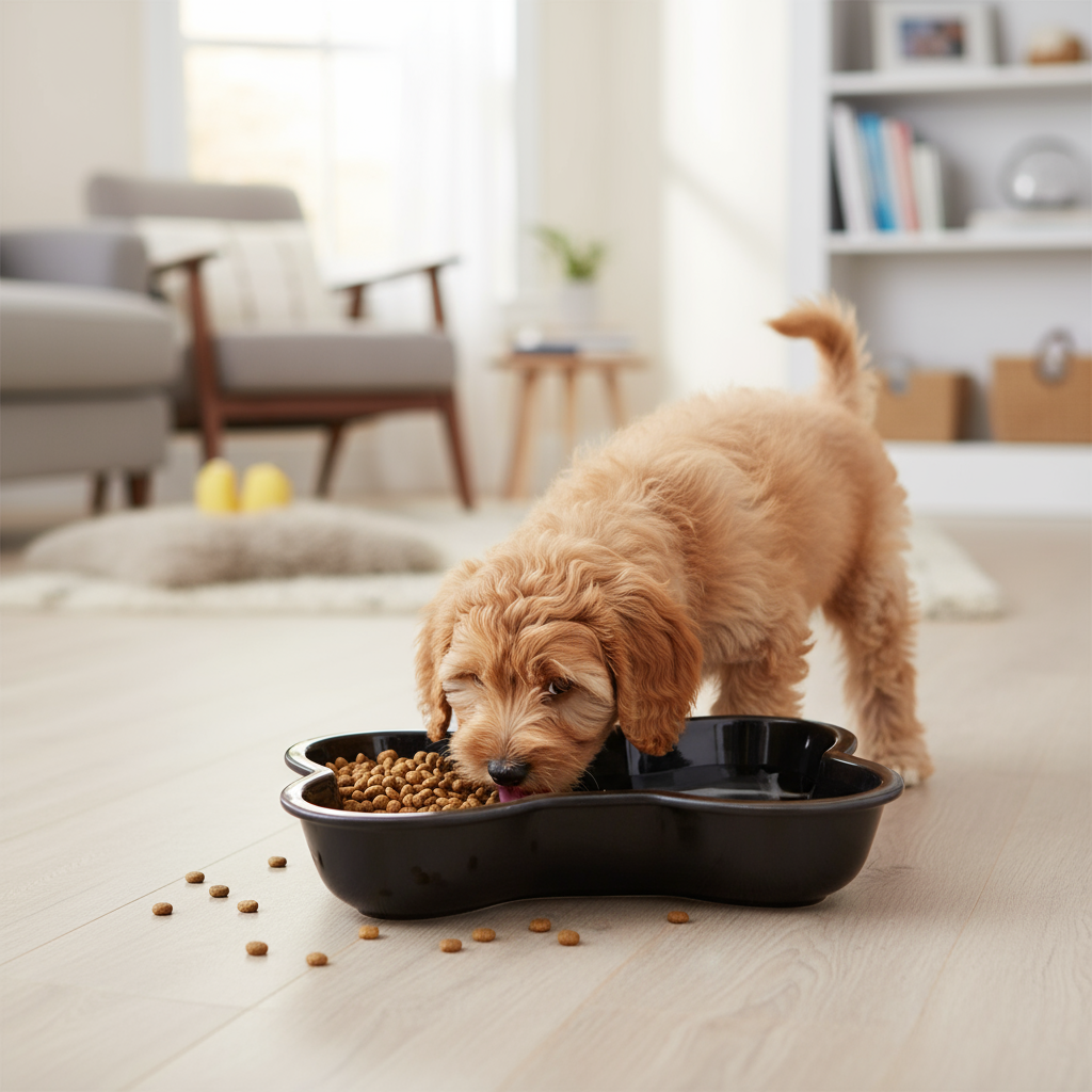 Little dog with Large Anti-Tip Ceramic Pet Bowl