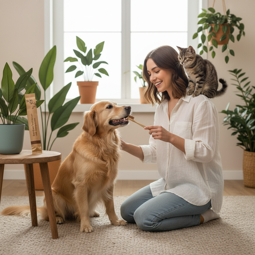 Realistic Eco-Friendly Bamboo Toothbrush with Person and Pets