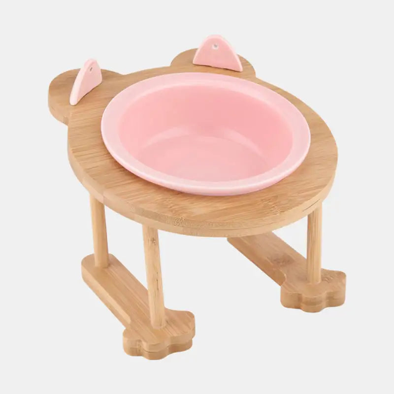 Ceramic Pet Food Bowl Set with Wooden Stand